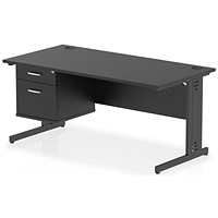 Impulse 1600mm Rectangular Desk, Black Cable Managed Leg, Black, With 2 Drawer Fixed Pedestal