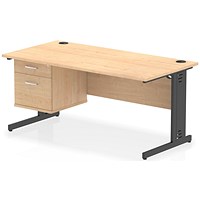 Impulse 1600mm Rectangular Desk, Black Cable Managed Leg, Maple, With 2 Drawer Fixed Pedestal