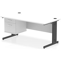 Impulse 1600mm Rectangular Desk, Black Cable Managed Leg, White, With 2 Drawer Fixed Pedestal