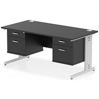 Impulse 1600mm Rectangular Desk, Silver Cable Managed Leg, Black, With 2 x 2 Drawer Fixed Pedestals