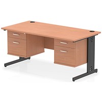 Impulse 1600mm Rectangular Desk, Black Cable Managed Leg, Oak, With 2 x 2 Drawer Fixed Pedestals