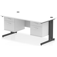 Impulse 1600mm Rectangular Desk, Black Cable Managed Leg, White, With 2 x 2 Drawer Fixed Pedestals