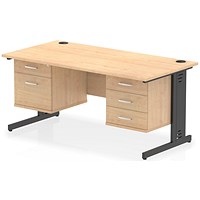 Impulse 1600mm Rectangular Desk, Black Cable Managed Leg, Maple, With 2 Drawer and 3 Drawer Fixed Pedestals