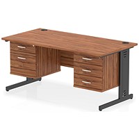 Impulse 1600mm Rectangular Desk, Black Cable Managed Leg, Walnut, With 2 Drawer and 3 Drawer Fixed Pedestals