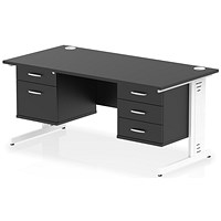 Impulse 1600mm Rectangular Desk, White Cable Managed Leg, Black, With 2 Drawer and 3 Drawer Fixed Pedestals