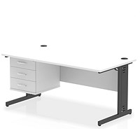 Impulse 1600mm Rectangular Desk, Black Cable Managed Leg, White, With 3 Drawer Fixed Pedestal