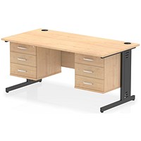 Impulse 1600mm Rectangular Desk, Black Cable Managed Leg, Maple, With 2 x 3 Drawer Fixed Pedestals