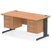 Impulse 1600mm Rectangular Desk, Black Cable Managed Leg, Oak, With 2 x 3 Drawer Fixed Pedestals