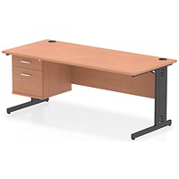 Impulse 1800mm Rectangular Desk, Black Cable Managed Leg, Beech, With 2 Drawer Fixed Pedestal