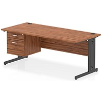 Impulse 1800mm Rectangular Desk, Black Cable Managed Leg, Walnut, With 2 Drawer Fixed Pedestal