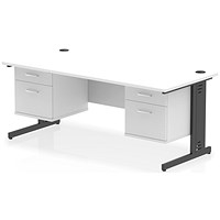 Impulse 1800mm Rectangular Desk, Black Cable Managed Leg, White, With 2 x 2 Drawer Fixed Pedestals