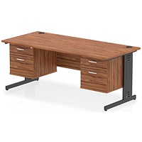 Impulse 1800mm Rectangular Desk, Black Cable Managed Leg, Walnut, With 2 x 2 Drawer Fixed Pedestals