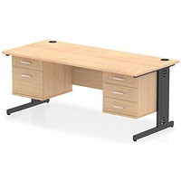 Impulse 1800mm Rectangular Desk, Black Cable Managed Leg, Maple, With 2 Drawer and 3 Drawer Fixed Pedestals