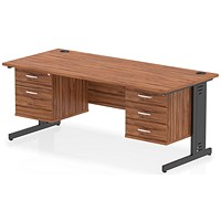 Impulse 1800mm Rectangular Desk, Black Cable Managed Leg, Walnut, With 2 Drawer and 3 Drawer Fixed Pedestals