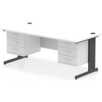 Impulse 1800mm Rectangular Desk, Black Cable Managed Leg, White, With 2 x 3 Drawer Fixed Pedestals