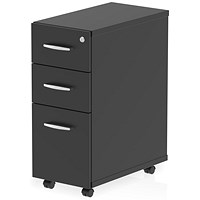 Impulse 3 Drawer Narrow Mobile Under Desk Pedestal, Black