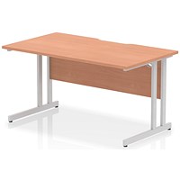 Impulse 1400mm Scalloped Edge Rectangular Desk, Silver Cantilever Legs, Beech