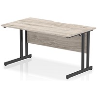 Impulse 1400mm Scalloped Edge Rectangular Desk, Black Cantilever Legs, Grey Oak