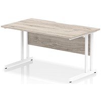 Impulse 1400mm Scalloped Edge Rectangular Desk, White Cantilever Legs, Grey Oak