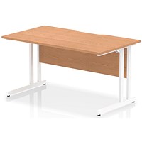 Impulse 1400mm Scalloped Edge Rectangular Desk, White Cantilever Legs, Oak