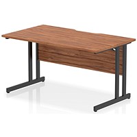 Impulse 1400mm Scalloped Edge Rectangular Desk, Black Cantilever Legs, Walnut