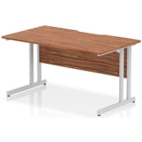 Impulse 1400mm Scalloped Edge Rectangular Desk, Silver Cantilever Legs, Walnut