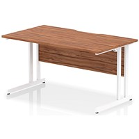 Impulse 1400mm Scalloped Edge Rectangular Desk, White Cantilever Legs, Walnut