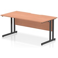 Impulse 1600mm Scalloped Edge Rectangular Desk, Black Cantilever Legs, Beech