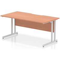 Impulse 1600mm Scalloped Edge Rectangular Desk, Silver Cantilever Legs, Beech