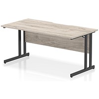 Impulse 1600mm Scalloped Edge Rectangular Desk, Black Cantilever Legs, Grey Oak