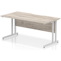 Impulse 1600mm Scalloped Edge Rectangular Desk, Silver Cantilever Legs, Grey Oak