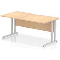 Impulse 1600mm Scalloped Edge Rectangular Desk, Silver Cantilever Legs, Maple