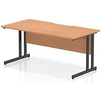 Impulse 1600mm Scalloped Edge Rectangular Desk, Black Cantilever Legs, Oak