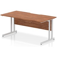 Impulse 1600mm Scalloped Edge Rectangular Desk, Silver Cantilever Legs, Walnut