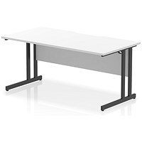 Impulse 1600mm Scalloped Edge Rectangular Desk, Black Cantilever Legs, White