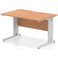 Impulse 1200mm Scalloped Edge Rectangular Desk, Silver Cable Managed Legs, Oak