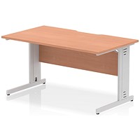 Impulse 1400mm Scalloped Edge Rectangular Desk, Silver Cable Managed Legs, Beech