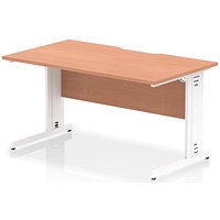 Impulse 1400mm Scalloped Edge Rectangular Desk, White Cable Managed Legs, Beech