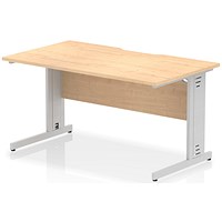 Impulse 1400mm Scalloped Edge Rectangular Desk, Silver Cable Managed Legs, Maple