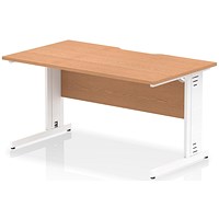 Impulse 1400mm Scalloped Edge Rectangular Desk, White Cable Managed Legs, Oak