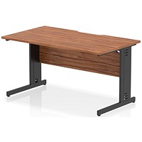 Impulse 1400mm Scalloped Edge Rectangular Desk, Black Cable Managed Legs, Walnut