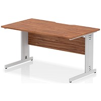 Impulse 1400mm Scalloped Edge Rectangular Desk, Silver Cable Managed Legs, Walnut