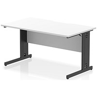 Impulse 1400mm Scalloped Edge Rectangular Desk, Black Cable Managed Legs, White