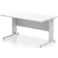 Impulse 1400mm Scalloped Edge Rectangular Desk, Silver Cable Managed Legs, White