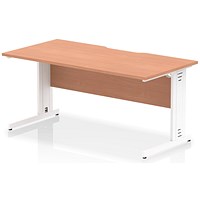 Impulse 1600mm Scalloped Edge Rectangular Desk, White Cable Managed Legs, Beech