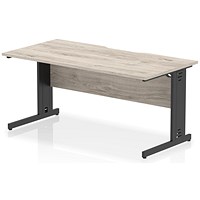 Impulse 1600mm Scalloped Edge Rectangular Desk, Black Cable Managed Legs, Grey Oak