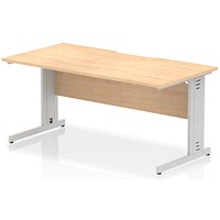 Impulse 1600mm Scalloped Edge Rectangular Desk, Silver Cable Managed Legs, Maple