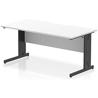 Impulse 1600mm Scalloped Edge Rectangular Desk, Black Cable Managed Legs, White