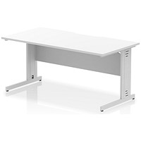 Impulse 1600mm Scalloped Edge Rectangular Desk, Silver Cable Managed Legs, White