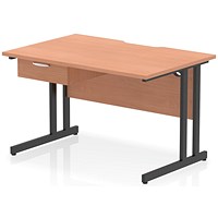 Impulse 1200mm Scalloped Edge Rectangular Desk, Black Cantilever Legs, Beech, With 1 x 1 Drawer Fixed Pedestal